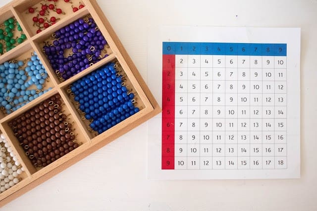 A wooden box with many beads and numbers on it.