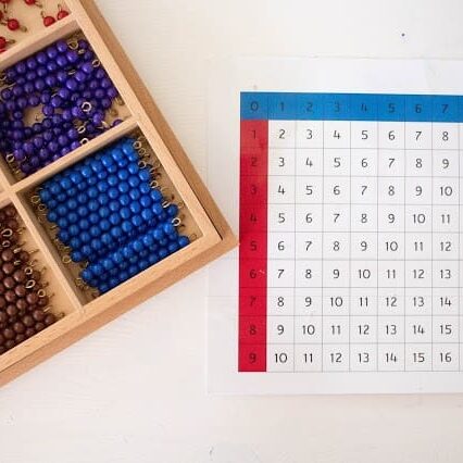 A wooden box with many beads and numbers on it.